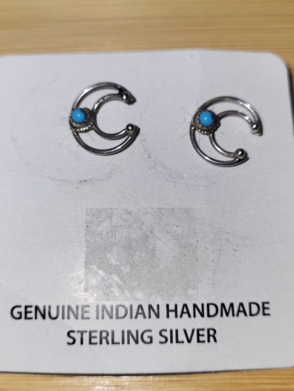 Genuine Indian Handmade 925 Sterling Silver & Turquoise Half Moon Earrings